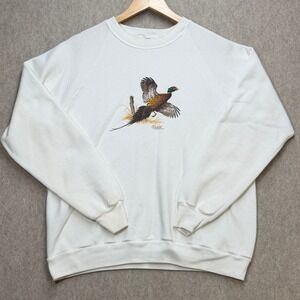 Vintage 80s Jerzees Mens XL White Killen Pheasant Nature Graphic Sweatshirt